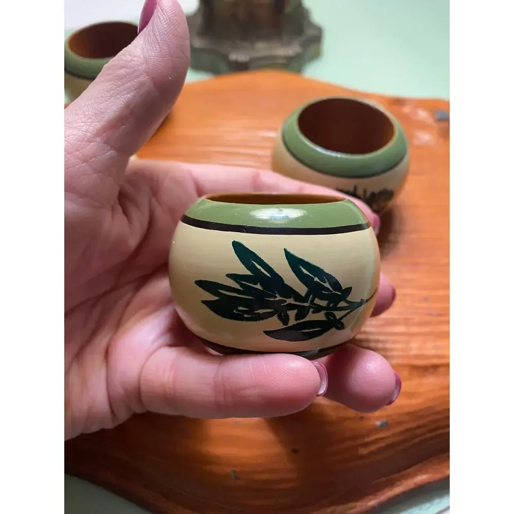 Vintage green yellow handpainted wooden napkin holders Set of 4